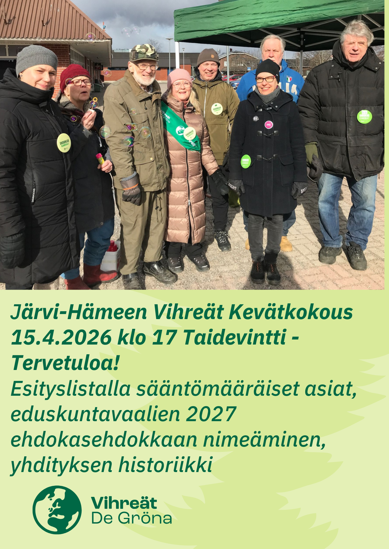 Kutsu: Järvi-Hämeen Vihreät Kevätkokous 15.4.2026 klo 17 Taidevintti