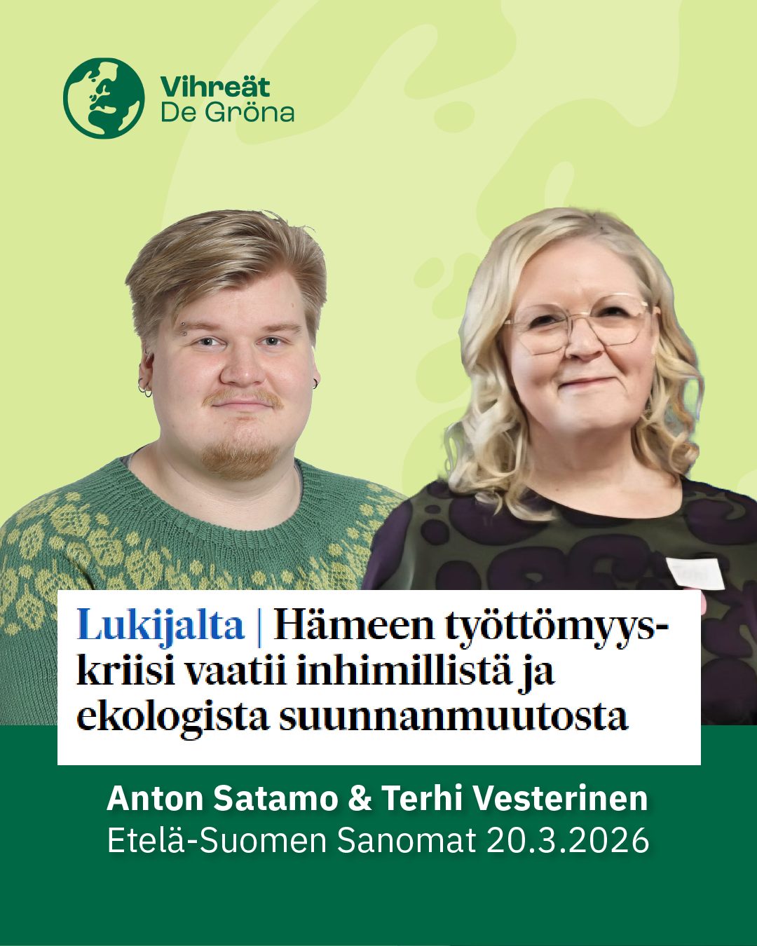 Hämeen työttömyyskriisi vaatii inhimillistä ja ekologista suunnanmuutosta